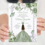 Convite Silver Sage Green Mis Quince 15 Anos Borboleta<br><div class="desc">Quinceañera Sage Green Silver Crown Glitter Convite Mis Quince 15 Anos,  16º Aniversário Borboleta.</div>