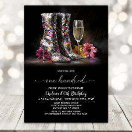 Convite Silver Sequin Boots 100th Birthday Party