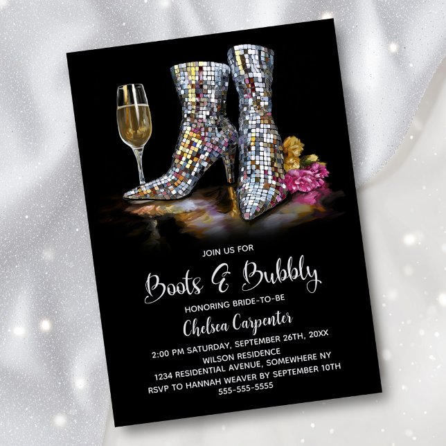Convite Silver Sequin Boots and Bubbly Bridal Shower (Criador carregado)