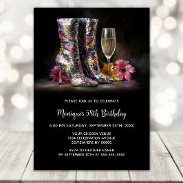 Convite Silver Sequin Boots Any Age Birthday Party