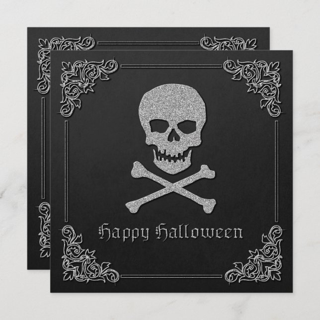 Convite Silver Skull e Crossbones Halloween (Frente/Verso)