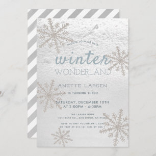Convite Silver Snowflake Winter Wonderland Birthday