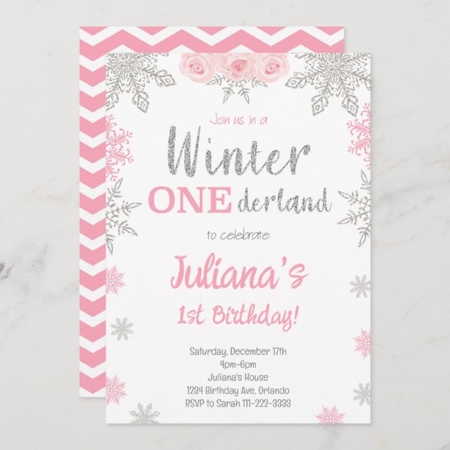 Convite Silver Snowflake Winter Wonderland Birthday Invite (Frente/Verso)