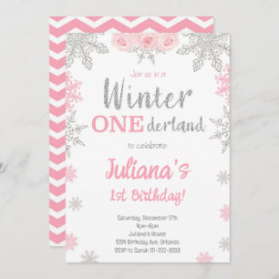 Convite Silver Snowflake Winter Wonderland Birthday Invite
