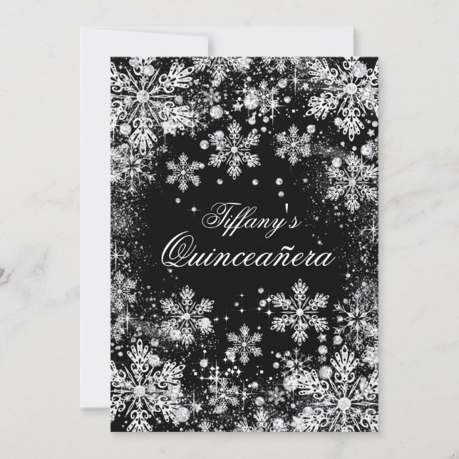 Convite Silver Snowflake Winter Wonderland Quinceanera (Frente)