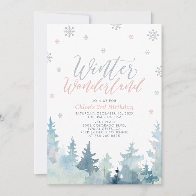 Convite Silver Snowflakes Winter Wonderland aniversário de (Frente)