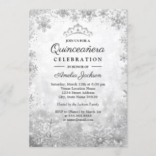 Convite Silver Snowflakes Winter Wonderland Quinceanera