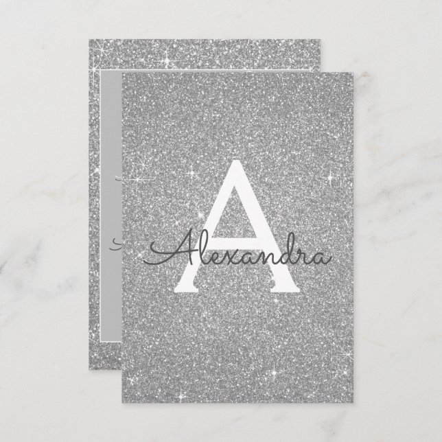 Convite Silver Sparkle Glitter 50ª Festa de aniversário (Frente/Verso)