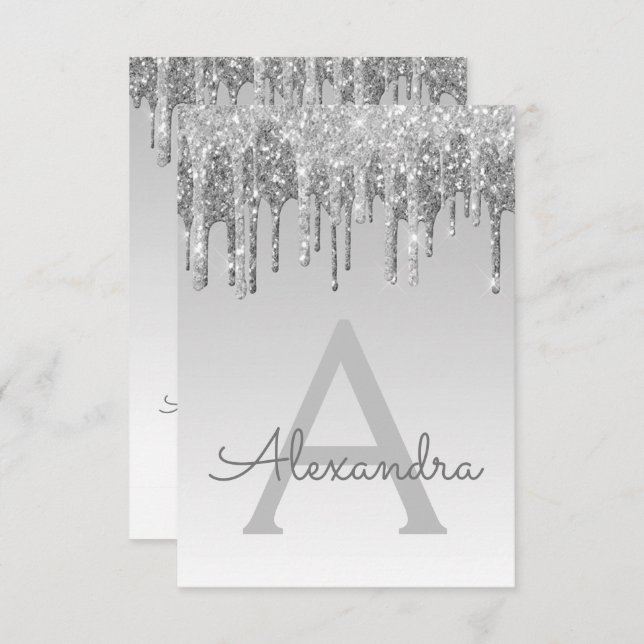 Convite Silver Sparkle Glitter Doce Dezesseis Aniversário (Frente/Verso)