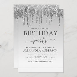 Convite Silver Sparkle Glitter Qualquer Idade Aniversário