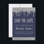 Convite Silver Sparkle Glitter Sweet 16 Salve a data<br><div class="desc">Silver e Marinho Blue Sparkle Glitter Doce Dezesseis - Festa de aniversário de 16 Meninas Salvem o Convite para Data. Este convite é perfeito para a Festa de aniversário Sparkle Glitter Sweet 16ª,  que procura celebrar na Rosa Rosa Rosa Rosa Rosa Dourada.</div>