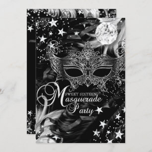 Convite Silver Sparkle Mask Star Night Mascarada Sweet 16