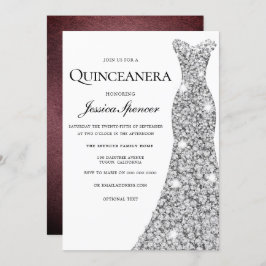 Convite Silver Sparkle Vress Velvet Quinceanera Convide
