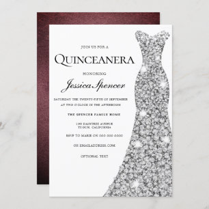 Convite Silver Sparkle Vress Velvet Quinceanera Convide