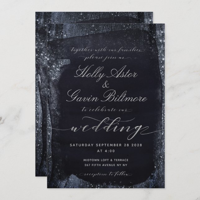 Convite Silver Starry Night Weding 2 Invitation Suite (Frente/Verso)