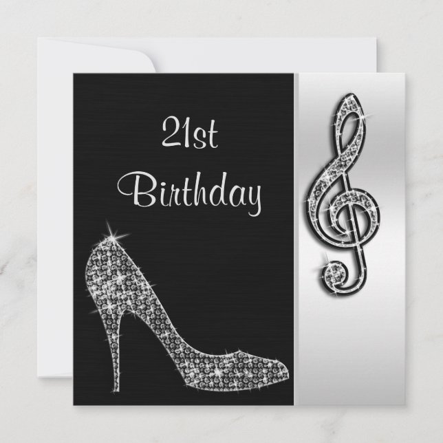 Convite Silver Stiletto & Treble Cleft Aniversário de 21 a (Frente)
