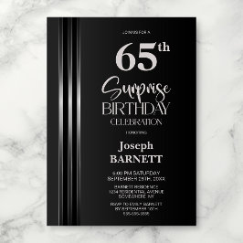 Convite Silver Striped Black Grey 65th Surprise Birthday