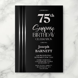 Convite Silver Striped Black Grey 75th Surprise Birthday