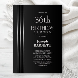 Convite Silver Striped Black Grey Any Age Birthday Party