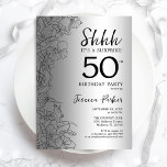 Convite Silver Surprise 50º Aniversário<br><div class="desc">Silver Surpresa 50º Convite de aniversário. Design Glam feminina com sotaques botânicos e letra de script de tipografia. Simples cartão de convite floral perfeito para uma festa surpresa na moda. Pode ser personalizado para qualquer idade. Impressos convites Zazzle ou modelo de impressão digital instantânea para download.</div>