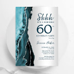 Convite Silver Teal Agate Surpresa 60º Aniversário<br><div class="desc">Teal e prata agatam a surpresa do 60º convite de aniversário. Elegante design moderno com aquarela agate marble geode background,  faux glitter prata e tipografia. Trendy convida o cartão perfeito para uma comemoração de dia das mulheres na moda. Impressos convites Zazzle ou modelo de impressão digital instantânea para download.</div>