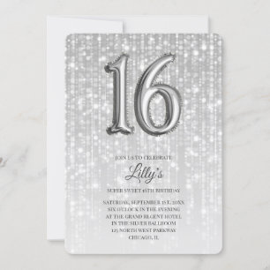 Convite Silver Twinkle Lights Foil Balloon 16º Aniversár