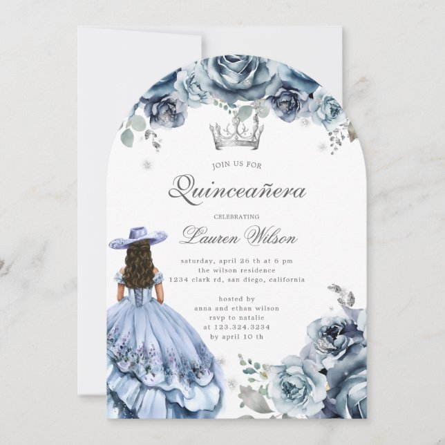 Convite Silver Western Wonderland Quinceanera (Frente)
