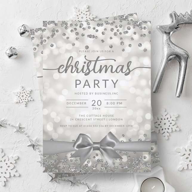Convite Silver Winter Glam Company Xmas Ribbon (Silver Winter Glam Company Xmas Ribbon Invitation)