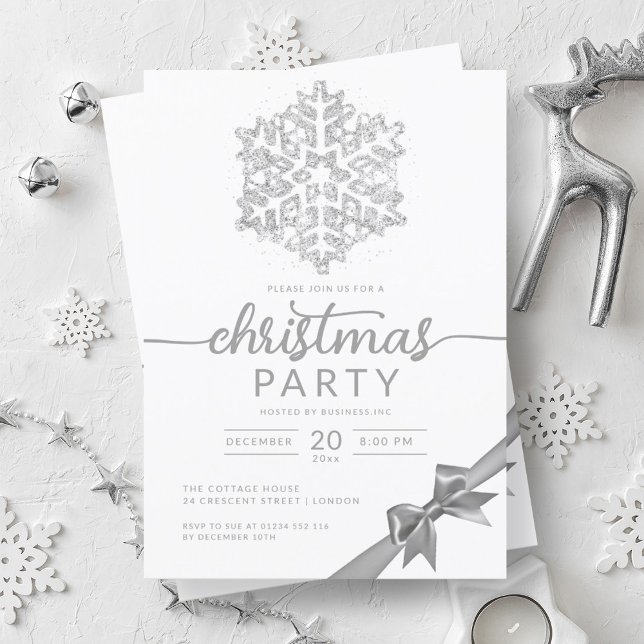 Convite Silver Winter Glitter Snowflake Company Xmas (Silver Winter Glitter Snowflake Company Xmas Invitation)