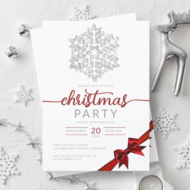 Convite Silver Winter Glitter Snowflake Company Xmas (Silver Winter Glitter Snowflake Company Xmas Invitation)