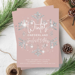 Convite Silver Winter ONEDERLAND Birthday Dusty Rosa