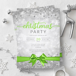 Convite Silver Winter Snowflakes Company Green Ribbon