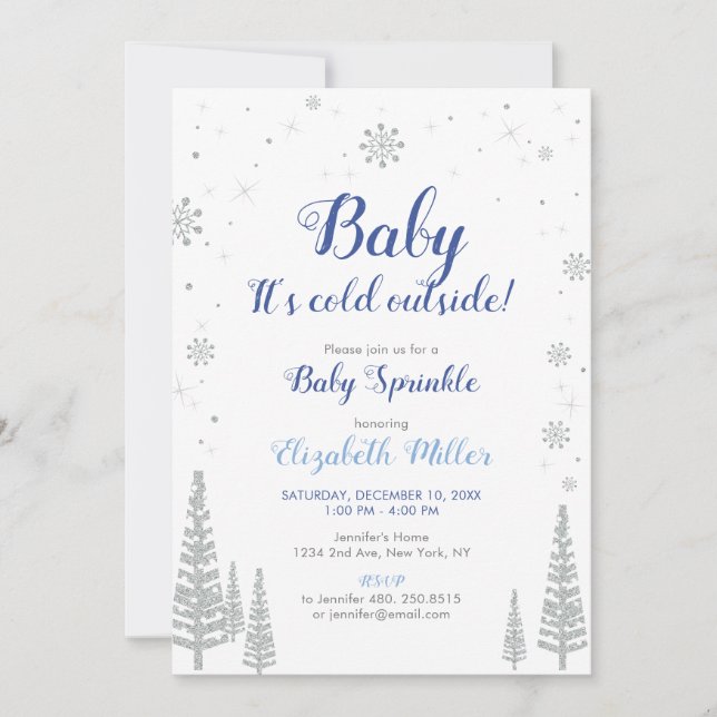 Convite Silver Winter Wonderland - Boy Baby Sprinkle Card (Frente)