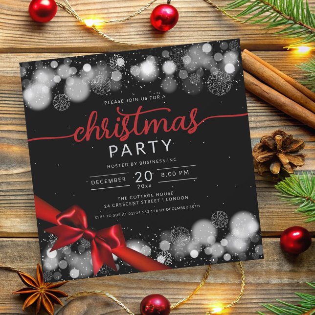 Convite Silver Winter Wonderland Company Xmas Red Ribbon (Silver Winter Wonderland Company Xmas Red Ribbon Invitation)