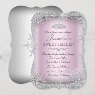 Convite Silver Winter Wonderland Pink Sweet 16 2