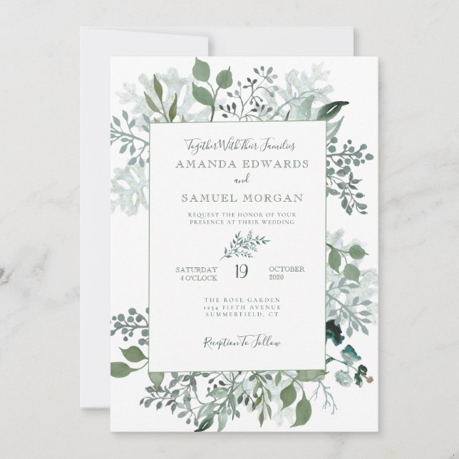 Convite Silvery Green Eucalyptus Wedding (Frente)