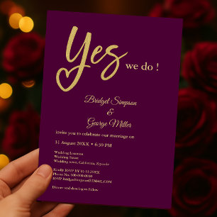 Convite Sim, fazemos casamento Dourado