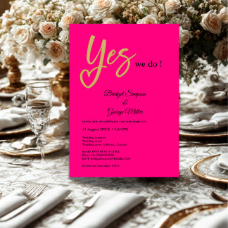 Convite Sim, Fazemos Casamento Dourado Rosa Quente