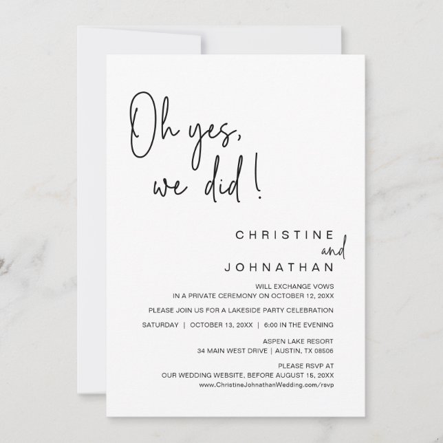 Convite Sim, Fizemos, Festa De Dança De Elopemento De Casa (Frente)