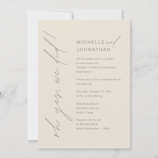 Convite Sim, Fizemos, Festa de Janto de Elopemento de Casa (Frente)