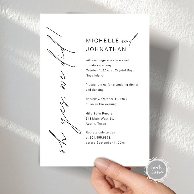 Convite Sim, Fizemos, Festa de Janto de Elopemento de Casa (Oh Yes, We Did, Wedding Elopement Dinner Party Celebration Invitation Card, Digital template.)