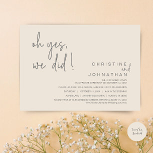 Convite Sim, Nós Fizemos, Elopemento De Casamento, Creme e