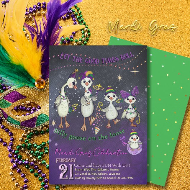 Convite Simbolismo tradicional do Mardi Gras com um ganso  (Traditional Mardi Gras symbolism with a goose Invitation)
