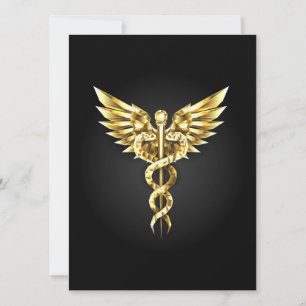 Convite Símbolo Caduceu Poligonal Dourado