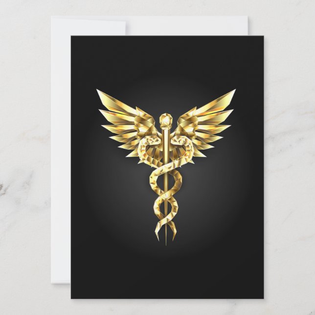 Convite Símbolo Caduceu Poligonal Dourado (Frente)