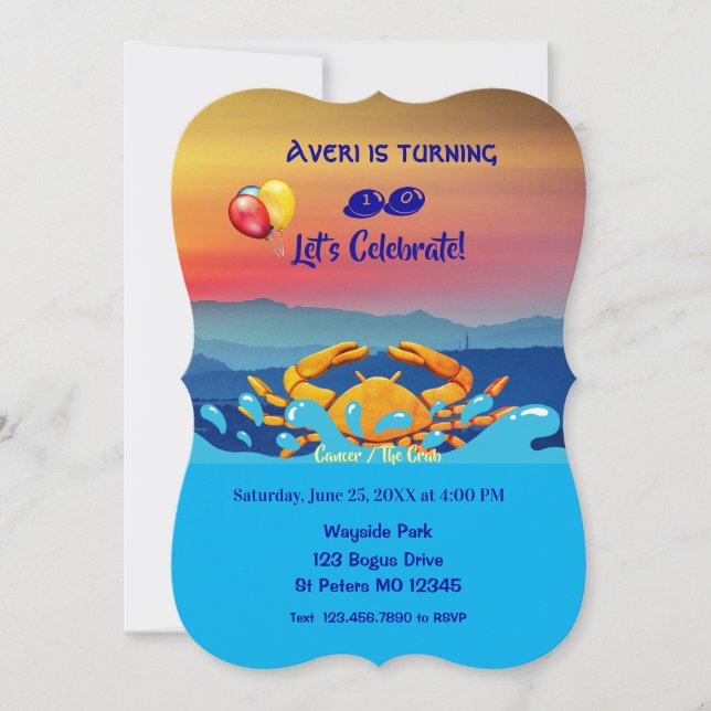 Convite Símbolo/Cancer de caranguejo de aniversário (21 de (Frente)