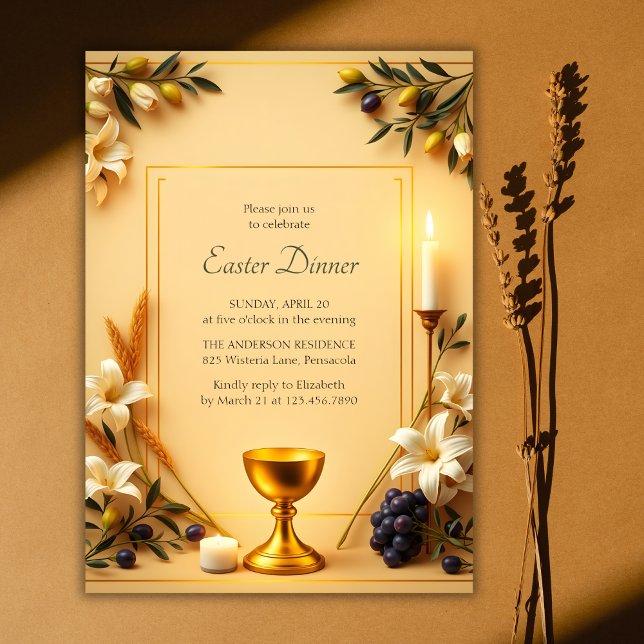 Convite Símbolo cristão Janto religioso elegante de Páscoa (Elegant Religious Easter Dinner Invitation with Christian Symbolism)