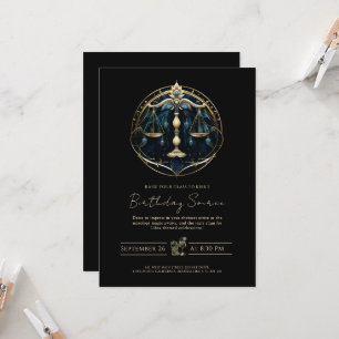 Convite Símbolo de Balanço Celestial Libra Preto Dourado