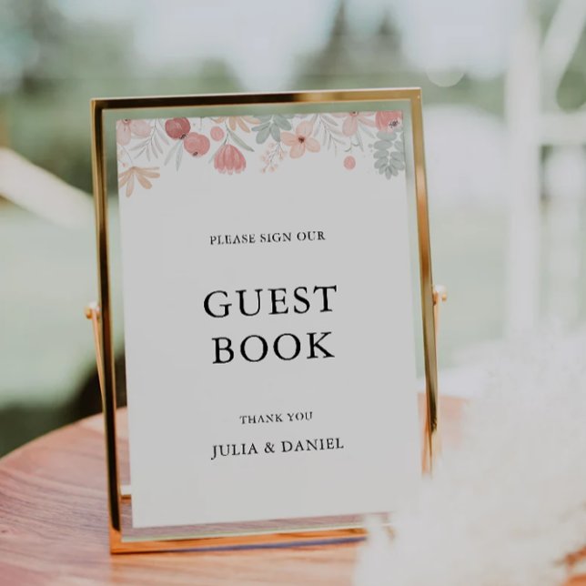 Convite Símbolo de Livro de Guest de Wildflower Modelo (Wildflower Wedding Guest Book Sign Template)