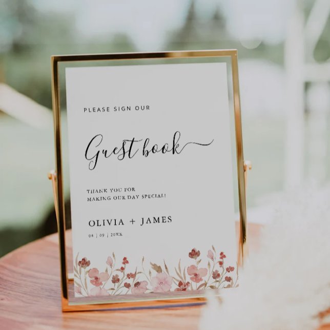 Convite Símbolo de Livro de Guest de Wildflower Modelo (Wildflower Wedding Guest Book Sign Template)